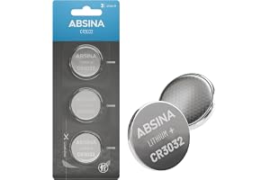ABSINA CR3032 knappcell litium 3 V – CR 3032 batteri | 3-pack CR 3032 knappceller läckagesäker och med lång hållbarhet - batterier för sensor, mätare och mycket mer