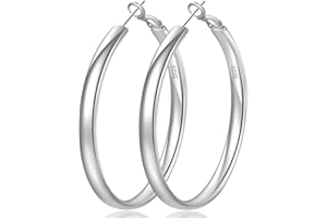 Senteria S925 Sterling Silver Hoop Earrings Hypoallergenic Silver Hoop Earrings for Women Thick Large Silver Hoop Earrings for Women Girls 4MM Wide 30/40/50/60/70MM