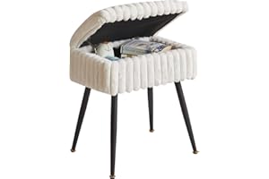 Aibiju Hocker, Stuhl für Schminktisch, Samt, rechteckiger Fußstützenhocker, Ottomane, Make-up-Hocker mit Stauraum, für Zuhause, Wohnzimmer, Umkleidekabine, Schlafzimmer, Weiß YD-MS151W