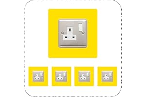 EWOLDS Set of 5 Single Socket Surround, Acrylic Back Panel or Plate, Protect Wall from Finger Prints, Choose from 18 Colours (Yellow)
