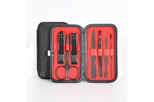 ELITE BEAUTY TOOLS & PRODUCTS Manicure Set, Portable Nail Clippers & Eyebrow Grooming Kit, Nail Care Tools, Pedicure Tools, Grooming Tools for Travel & Home, Gift for Men, Women, Friends and Parents (7 pieces) (Black & Red)