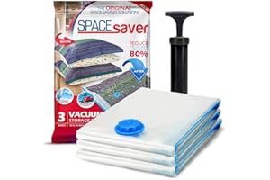 Spacesaver Hochwertige Vakuumbeutel für Kleidung, 80% mehr Stauraum Vakuum Aufbewahrungsbeutel mit Reise Pumpe Doppelreißverschluss und Dreifachdichtung, maximale Platzersparnis Jumbo-Größe 3 Pack