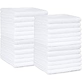 Amazon Basics Bath Towels Set 100% Cotton Absorbent Towel Washbasin 30 x 30 cm, White, Pack of 24