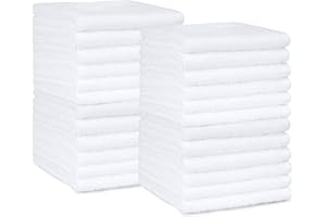 Amazon Basics Lot de 24 petites serviettes 100 % coton pour salle de bain/salon de beauté, séchage rapide, Gant de toilette, très absorbantes, 30 x 30 cm, blanc