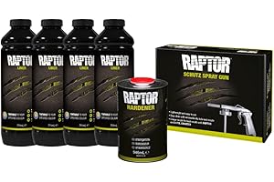 U-POL Raptor kit de revêtement de Protection, 4 Bouteilles de 3,79 litres (incluant Le durcisseur), teintable, avec Un Pistolet Raptor Standard UBS