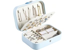 Lrikas Scatole Portagioie Gioielli da Viaggio da Donna Organizzatore da Ragazza Custodia Piccola da Gioielleria per Anelli Orecchini Collane Bracciali, 16,5 x 11,5 x 5,5 cm（Azzurro）