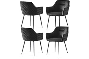 Weegstok Modern Dining Chairs Set of 4, Upholstered Faux Suede Fabric Seat with Matte Metal Legs for Dining Room, Kitchen, Living Room, Office(Black Suede,4)