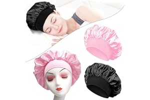 YMJD 2 PCS Chapeau de Cheveux Endormi, Bonnet de Nuit Satin Bonnet Satin Cheveux Nuit Bonnet Soie Cheveux Nuit Bonnet Cheveux Nuit Capuchon de Nuit pour Cheveux Longs Cheveux Bouclés (Noir + Rose)