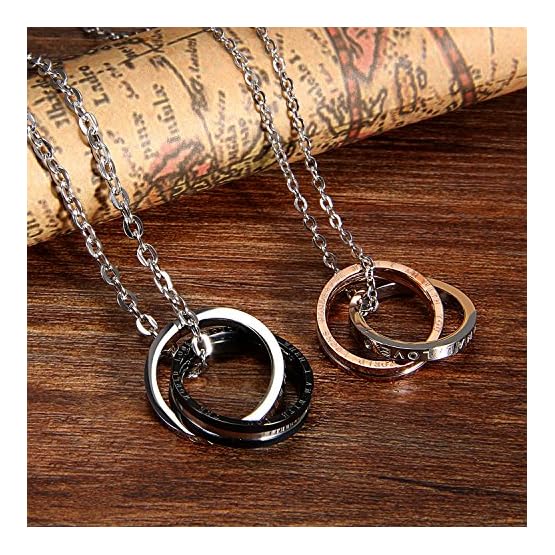 Cupimatch Collares Parejas Joyería de Acero Inoxidable Amor CZ Amor Enamorados Hipoalergénico Joyería de Moda Regalo San Valentín Aniversario (Estilo-3) - Imagen 3