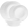 Corelle Linen Weave 12pc, Service for 4, Dinnerware Set, 8 plates 4 bowls, Chip & Break Resistant, Dinner Corelleware Plates