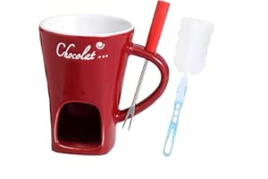 TOUKBEAU Chocolate Fondue Mug with Fork-Chocolate Fondue Mug for Cheese & Sweets, Safe for Desk, Office, Home Use - Valentine'svalentines Day Gifts for him/her/Men/Women,Date Night Birthday Wedding Gifts(Red)