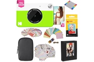 KODAK Printomatic Instant Camera (Green) Gift Bundle + Zink Paper (20 Sheets) + Deluxe Case + 7 Fun Sticker Sets + Twin Tip Markers + Photo Album + Hanging Frames.