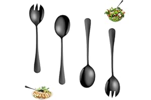 ANYUANKW 4 Piezas Cubiertos para Ensalada Cuchara y Tenedor de Ensalada de Acero Inoxidable con Asas Cucharas para Servir Ensaladas para Cocina, Hoteles, Restaurantes