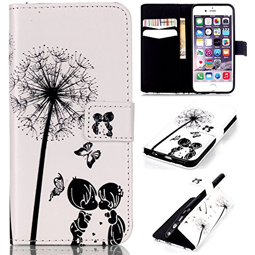 CaseHome iPhone 6/6S 4.7 Inch Hülle,Schutzhülle Tasche Leder Mit Kartenfach Magnetverschluss Standfunktion Slim-Schutzhülle Folio Schalen Fall Mit Karten-/Geldscheinfach Für Apple iPhone 6/6S-Löwenzahn , Liebe, Schmetterling