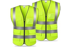 95STREET Gilet di Sicurezza,(2 pezzi)Gilet multi-tasche di Sicurezza Antinfortunistici Alta Visibilità Gilet di Sicurezza Riflettente per Lavori all'aperto,Ciclismo,Sport-Adatto per Uomini e D&onne/Verde