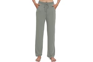 EXCHIC Femmes Casual élasticité Jambes Droites Pantalons avec Cordon élastique Taille Yoga Pantalons avec Poches