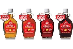 47 North QUADRIGA Jarabe de arce orgánico canadiense, Single Source, Grade A, Golden, Amber, Dark & Very Dark, 4 x 250g !