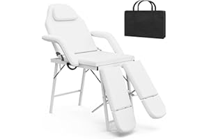 ONPNO Portable Beauty Bed, 3 Section Adjustable Split Legged Massage Chair, Folding Salon Tattoo Chair Facial Spa Lash Bed with Storage Bag,White