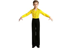 Lpdshaa pojkar dansbyxor latin danskostym skjortor med byxor rumbatansdräkt | Volanger fram, två delar, glänsande, latin, halloween, vals, rumba, dans, karneval, nyårsafton, social dans, karneval, scen