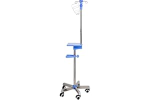 ProjectMedi IV Pole with Wheels — Ergonomic Medical IV Fluid Bags Portable IV Stand — Stainless Steel IV Pole with Tray for Hospital & Home IV Therapy — Essential IV Practice Kit Supply