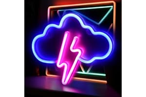 SPINNE LUCAS Scritte Neon Nuvole Blu Fulmine Colore Rosa, Alimentato Tramite USB o Batteria, Scritta LED, Insegna Luminosa LED, Scritte LED, Scritte LED da Parete, Insegne Luminose, Scritta Neon, Neon da Parete