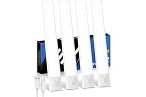 KALAHOL 4 Pack Under Cabinet Kitchen Lights, Motion Sensor Lights Indoor, Type-C, Charging Indicator, for Wardrobe, Under Counter, Cupboard, Stairs, Kitchen (Cold White)