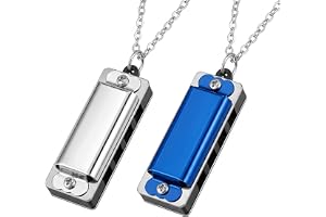 2-pack mini-munspel med halsband (silver och blå), munspel med 4 hål och 8 toner, bärbart musikinstrument för nybörjare och b
