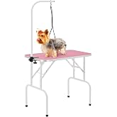Yaheetech Hundepflegetisch Trimmtisch für Hunde Hundefriseur Tisch rosa | Hunde Badetisch, Höhenverstellbar, Schertisch, Ruts