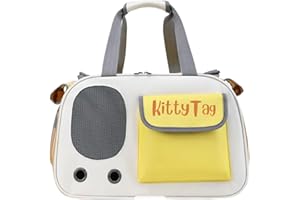 KITTYTAG Pet Carrier, Puppy Small Dog Carrier, Cat Carrier Bag, Waterproof Premium PU Leather Carrying Handbag for Outdoor Travel Walking Hiking Shopping (Yellow)