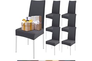 FIGOOO Coprisedie Elasticizzati con Schienale 6 Pezzi Coprisedia per Sala da Pranzo Spandex Fodera per Sedia da Cucina Universale Lavabile Decorazioni per la Casa Cucina(Grigio,6pcs)