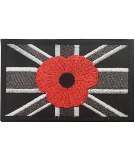 Union Jack Poppy Flag Black Iron On Sew On Embroidered Patch - Foto 3