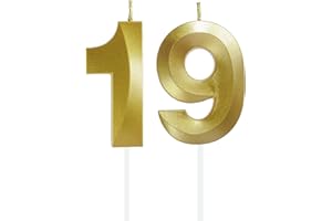 LAHVIUU Geburtstag Zahlen Kerzen,19 Geburtstag Zahl Kerzen Gold Geburtstagskerzen Cake Topper Geburtstag Kuchendeko Kuchen Dekoration,für Hochzeit Party Hochzeit Jahrestag Feier Lieferungen