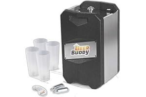 Beer Buddy Version 2023 Bottoms Up Beer Zapfanlage mobil, da ohne Strom. Für alle 5 Liter Partyfässer. Starterpaket inklusive Mehrwegbecher, Co2 Kapseln und Magneten.