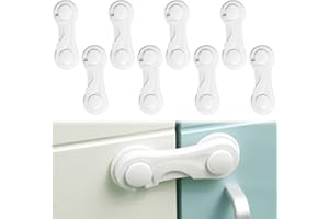 Beylos 8Pcs No Drilling Safety Locks Strong Adhesive Safety Locks for Cupboards Kitchen Cabinets Drawers Toilet Lids Windows and Refrigerators Enhanced Security Features