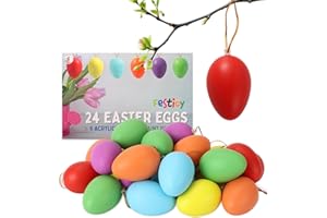 Festicy Kolorowe jajka wielkanocne z tworzywa sztucznego do zawieszenia, 24 sztuki, dekoracja wielkanocna do użytku na zewnątrz i wewnątrz, 6 kolorów, ozdoba wielkanocna, odporna na warunki