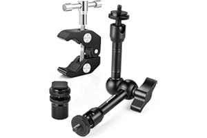 UTEBIT Magic Arm con Super Clamp Regolabile, 9'' Braccio Magico Mount con Filettatura 1/4" e 3/8" e Super Morsetto Supporto a Pinza in Metallo per Fotocamera/Monitor LCD/Luci a LED