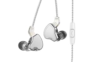 EZ EAR In Ear Monitor HiFi KB2208, Unidad DD de Alto Rendimiento, Potente bajo, Auricular intrauditivo, diseño de Cable Desmontable, 0,78 MM, 2 Pines para músico, Cantante, Baterista(Plata, con micrófono)