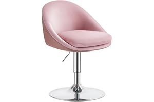 VASAGLE Stuhl verstellbar, Schminkstuhl, Bürostuhl, drehbar, Barhocker mit Rückenlehne und Sockel, Stahl, für Theke, Büro, Schminktisch, Esszimmer, pastellrosa LJB100R01