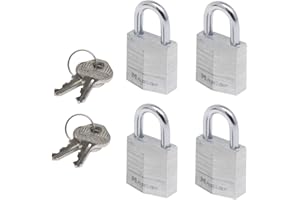 MASTER LOCK Small Padlocks [Key] [Keyed Alike] [Family Pack of 4] 9120EURQNOP - Best Used for Backpacks, Luggage, Computer Bags, Locker, Gym and More