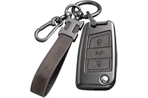 RXXR Pokrowiec na klucz samochodowy do VW Volkswagen Golf 7 Mk7 Polo Jetta Tiguan Seat Leon Fabia Ibiza Skoda Fabia Octavia Superb z łańcuszkiem z ekoskóry, szary