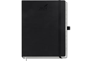 BEZEND Dziennik na 2024 rok A4, pionowy tydzień, czarny planer tygodniowy 2024 z zakładkami miesięcznymi i papierem 100 g/m², terminarz na rok 2024, skóra PU w twardej oprawie