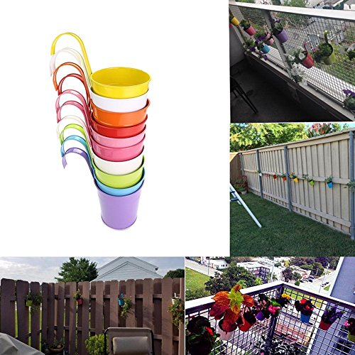 Dproptel 10 Stücken Blumentöpfe (mit Haken) Pflanztop verschiedene Farben metall hängend Hängetöpfe für Balkon Fenster Garten - 5