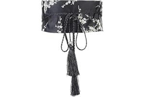 FAD-4U Kimono Obi en coton pour femme - Style japonais - Large ceinture brodée avec pompon - Accessoires de peignoir Yukata