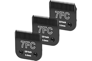YAZIYIR 3-Pack 7FC Detachable Dog Grooming Steel Blades - Compatible with Andis, Oster A5, Wahl KM-10 Series - 1/8-Inch (3.2mm) Cut Length (Black)