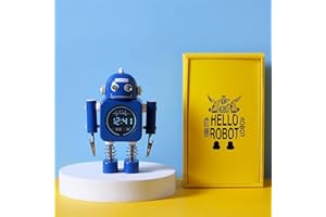 TROYSINC Réveil robot en métal pour enfants, réveil créatif pour enfants, réveil sans tic-tac, réveil jouet avec lumières yeux (bleu)