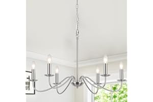 MRHYSWD Kronleuchter Modern Silber, 6 Flammig Kronleuchter Vintage für Wohnzimmer Schlafzimmer Küche Flur, Industrielle Deckenleuchte mit E14 Fassung, Pendelleuchte Höhenverstellbar-Ohne Leuchtmittel