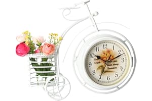 YUEHUAMECH Yumech Di Biciclette D'epoca Orologio Da Tavolo Bike A Forma di Doppio Lato Orologio Desktop con Il Cestino Non Ticchettio Silenzioso Orologio Decorativo per La Casa Ufficio Cucina