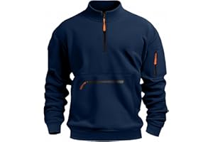 GENERIC Sweat San Capuche pour Homme, avec Demi-Fermeture Éclair, Grandes Tailles, Confortable, Décontracté, pour La Vie Quotidienne, pour Le Travail en Plein Air, Multi Poches, Couleur Unie Sweat-Shirts