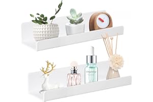 SHMSHNG Estantería Pared Blanca Estantería Baño Sin Taladro Eestantería de Pared para Cocina Estar (38x11x8cm, Juego de 2)