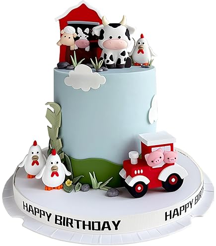 Bauernhof Tortendekoration 7-tlg. - Traktor, Kuh & Häuschen Für Kindergeburtstag